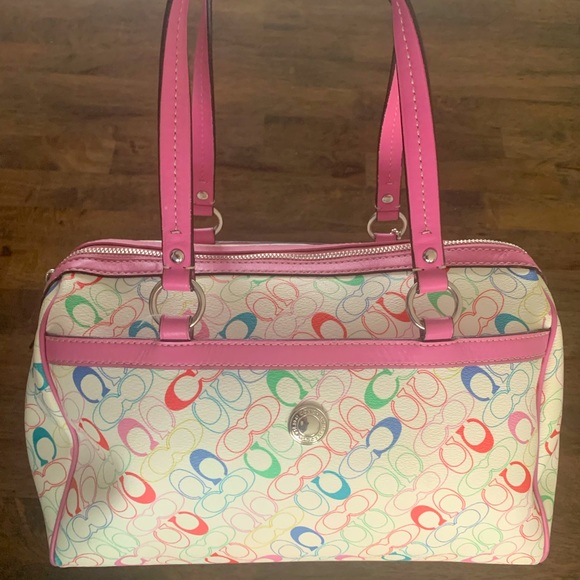 Leather Coach Monogram Handbag - Picture 1 of 9